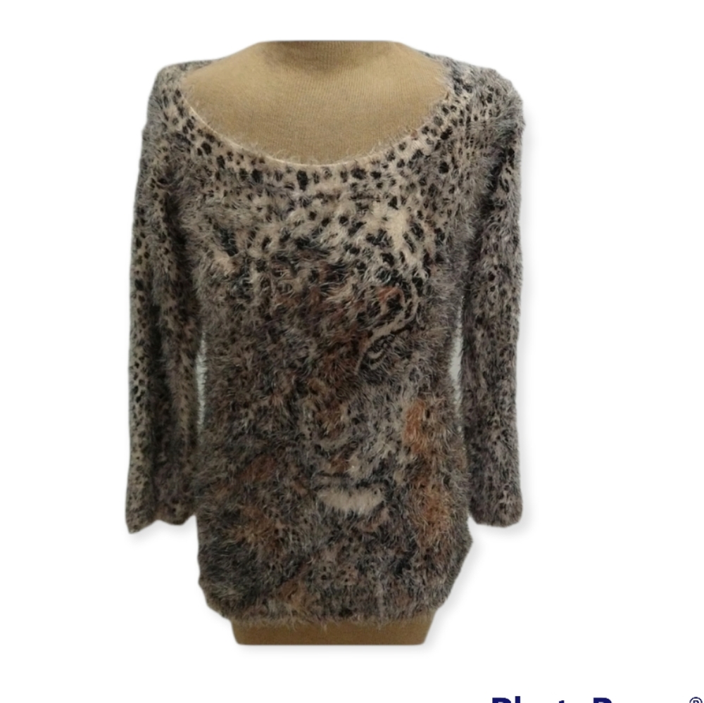 Arden B Fuzzy Animal Print Tunic Sweater